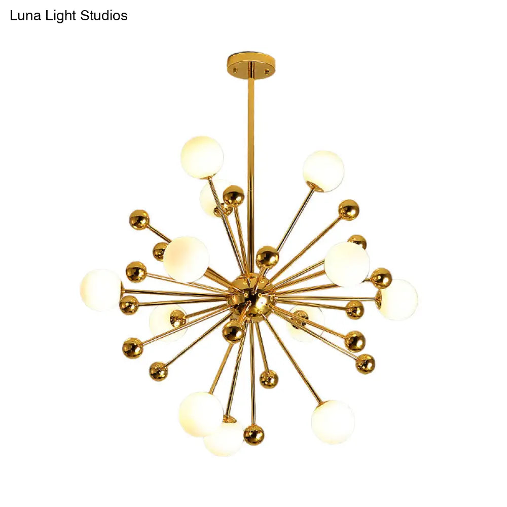 Gold Starburst Chandelier With White Glass Ball Shades - Designer Multi-Light Pendant Lamp Various