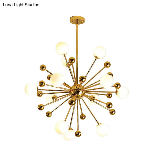 Gold Starburst Chandelier With White Glass Ball Shades - Designer Multi-Light Pendant Lamp Various