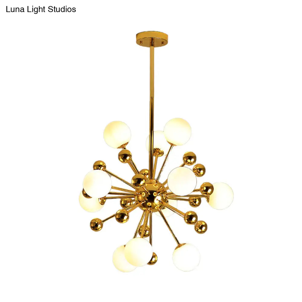 Gold Starburst Chandelier With White Glass Ball Shades - Designer Multi-Light Pendant Lamp Various