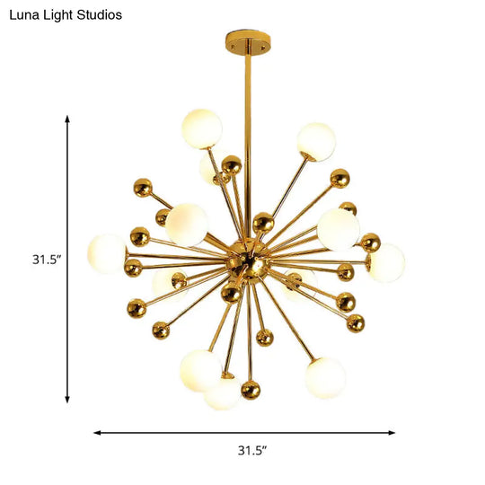 Gold Starburst Metal Chandelier Pendant Lamp With Multi Lights And White Glass Ball Shade -