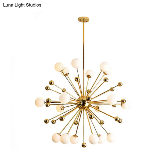 Gold Starburst Chandelier With White Glass Ball Shades - Designer Multi-Light Pendant Lamp Various