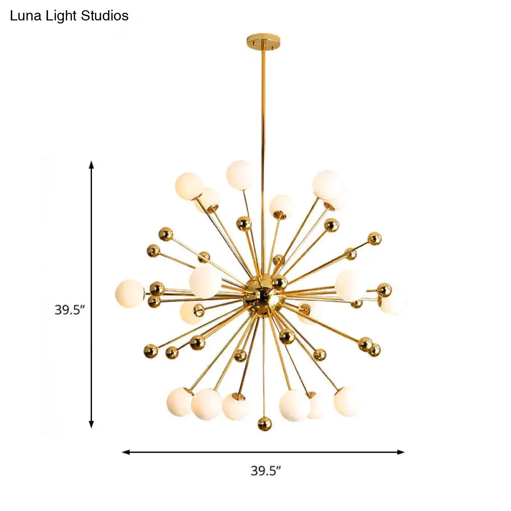 Gold Starburst Chandelier With White Glass Ball Shades - Designer Multi-Light Pendant Lamp Various