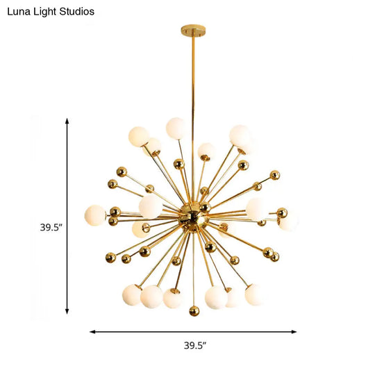 Gold Starburst Chandelier With White Glass Ball Shades - Designer Multi-Light Pendant Lamp Various