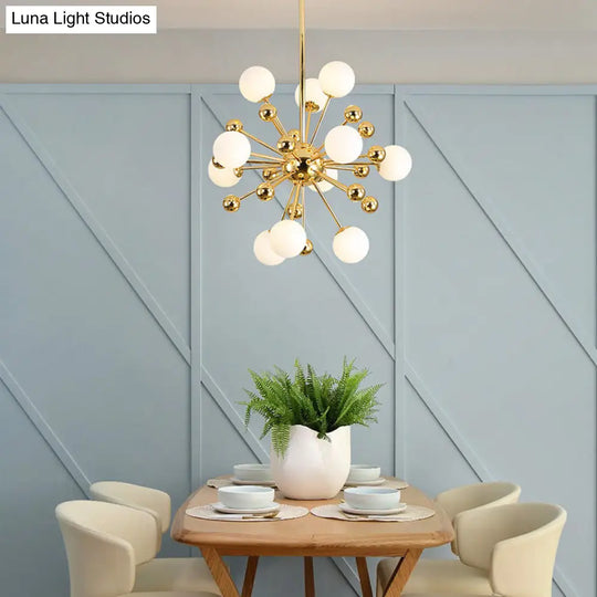 Gold Starburst Chandelier With White Glass Ball Shades - Designer Multi-Light Pendant Lamp Various