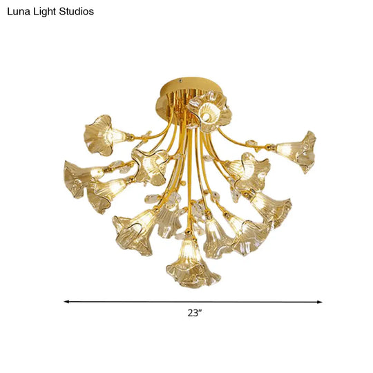 Gold Starburst Crystal Ceiling Light Fixture - Modern Semi Flush Mount With 16 Heads