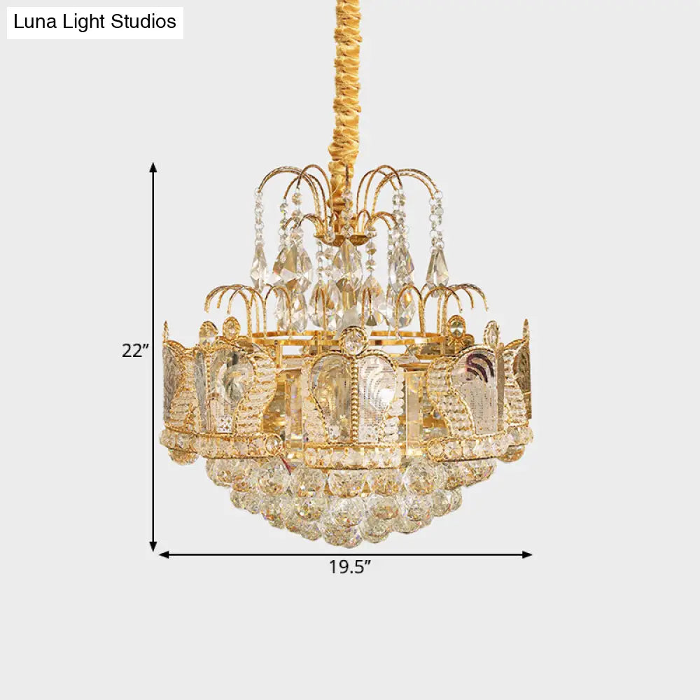 Gold Suspension Pendant Light With Cascading Crystal Ball Shade - 6 Heads Simple Design For Living