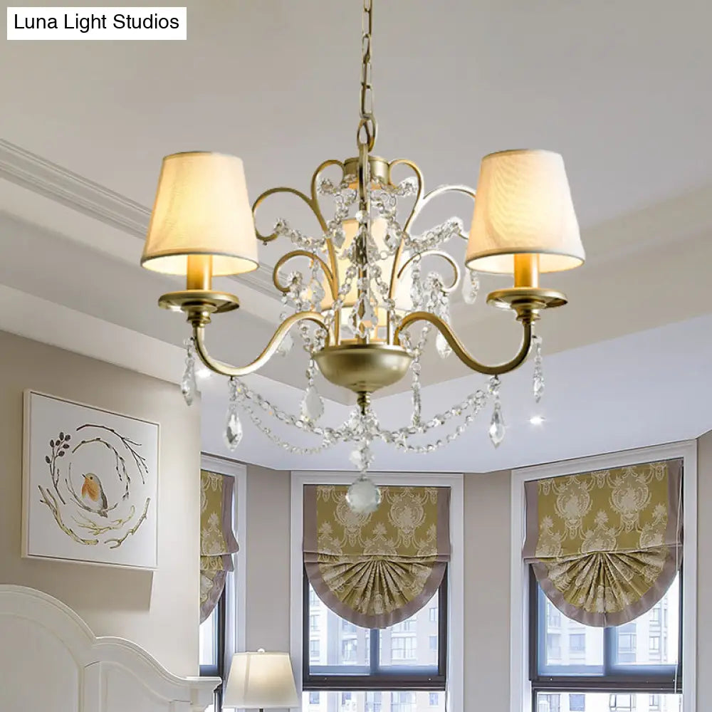 Gold Swag Suspension Light With Crystal Strand Chandelier Pendant Lamp - Countryside Elegance