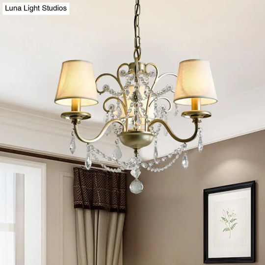 Gold Swag Suspension Light With Crystal Strand Chandelier Pendant Lamp - Countryside Elegance