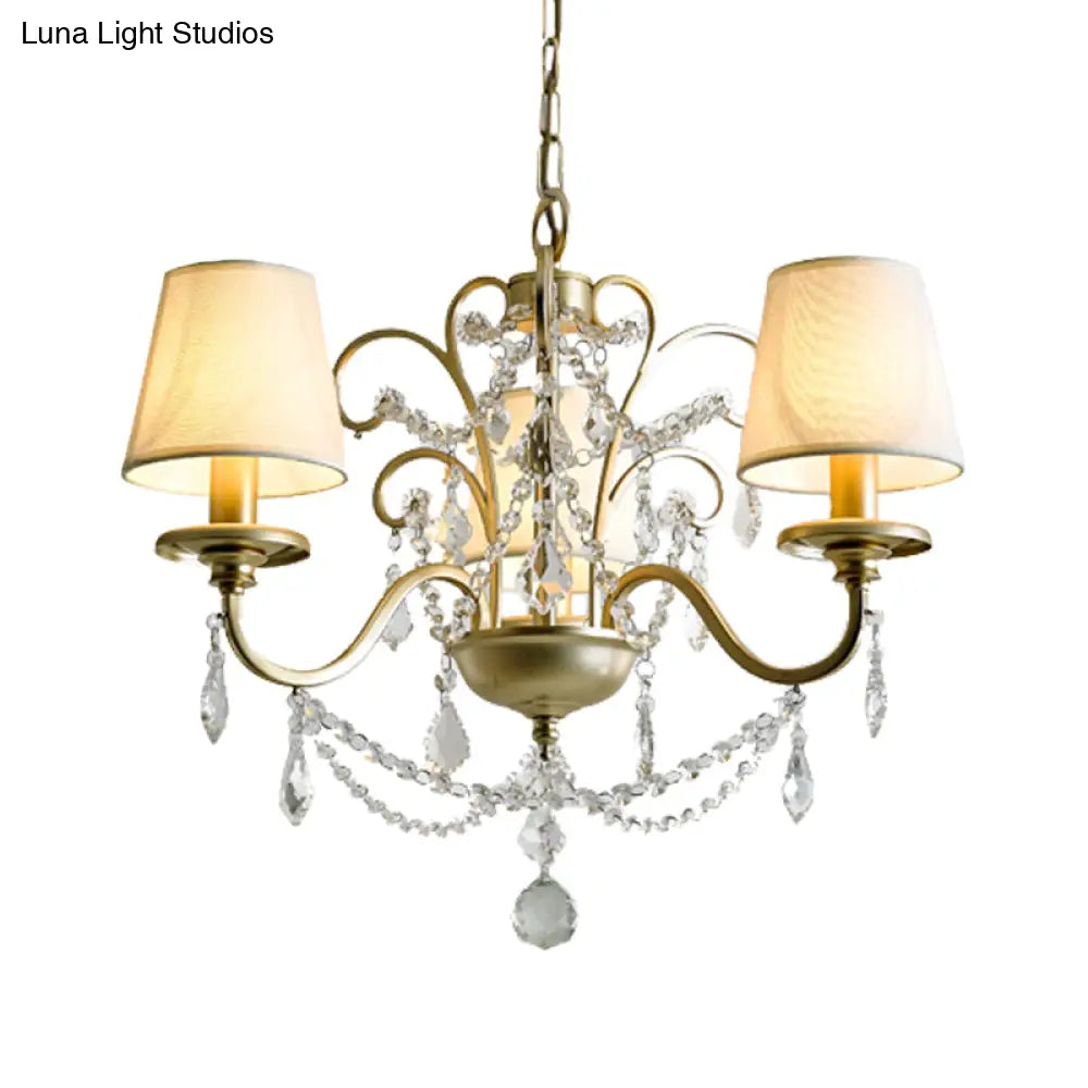 Gold Swag Suspension Light With Crystal Strand Chandelier Pendant Lamp - Countryside Elegance