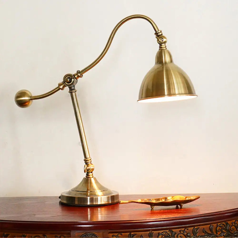 Gold Swing Arm Nightstand Light With Retro Metallic Design - 1 Head Bedroom Table Lighting