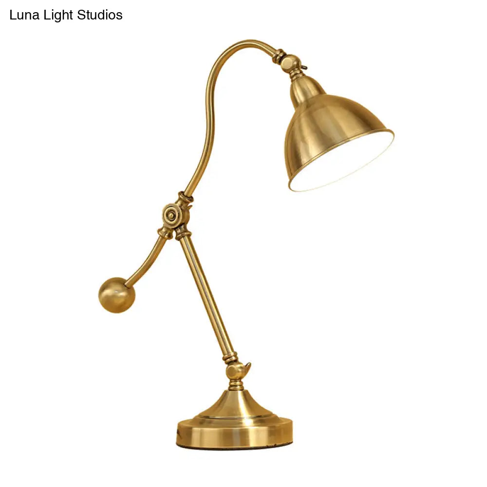 Gold Swing Arm Nightstand Light With Retro Metallic Design - 1 Head Bedroom Table Lighting