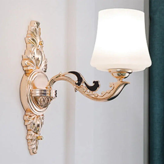 Gold Tapered Chandelier Lamp: Elegant Pendulum Light With White Frosted Glass Shade For Living Room