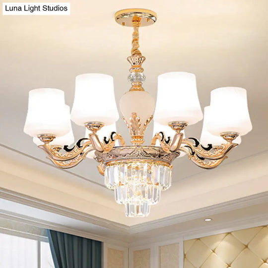 Gold Tapered Chandelier With Frosted Glass Shade For Living Room 8 / White