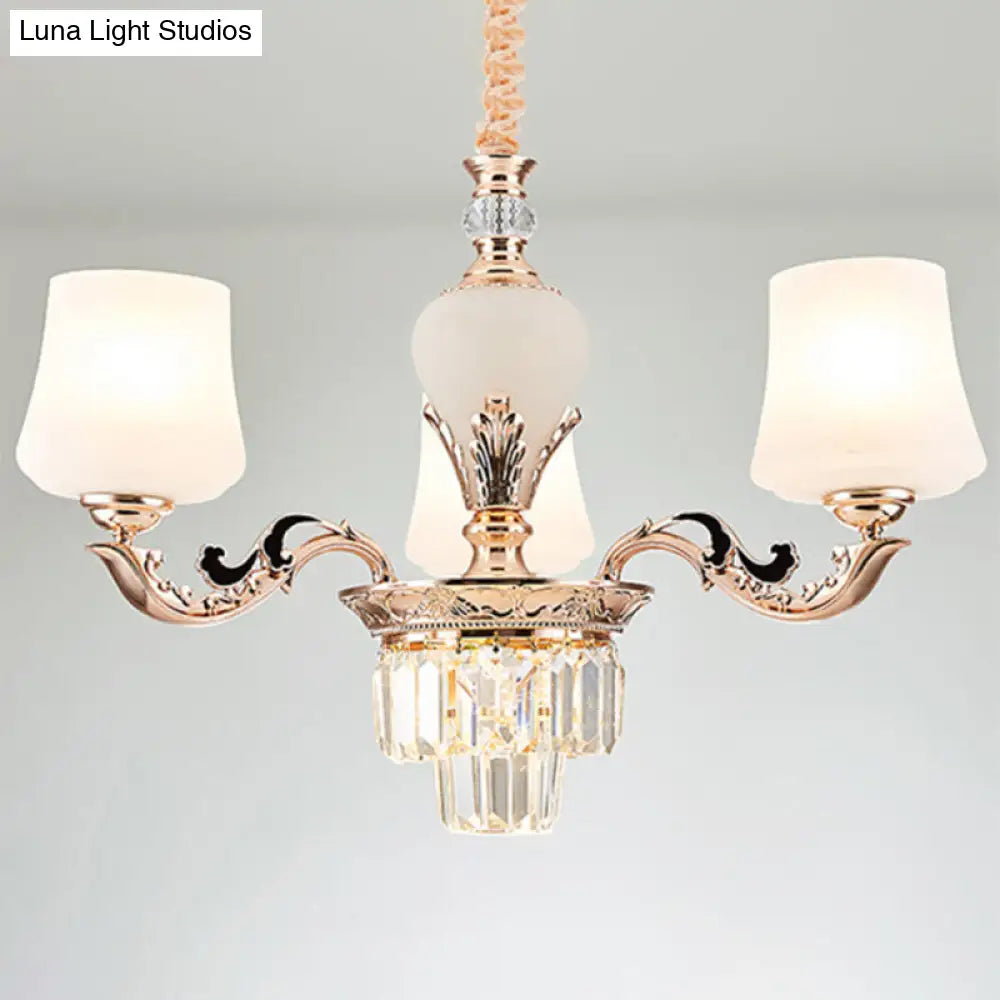 Gold Tapered Chandelier With Frosted Glass Shade For Living Room 3 / White