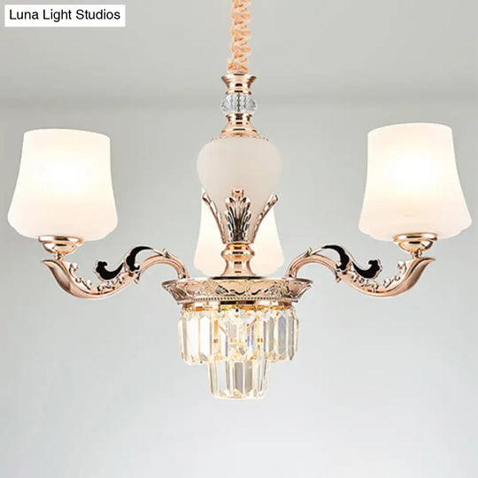 Gold Tapered Chandelier With Frosted Glass Shade For Living Room 3 / White