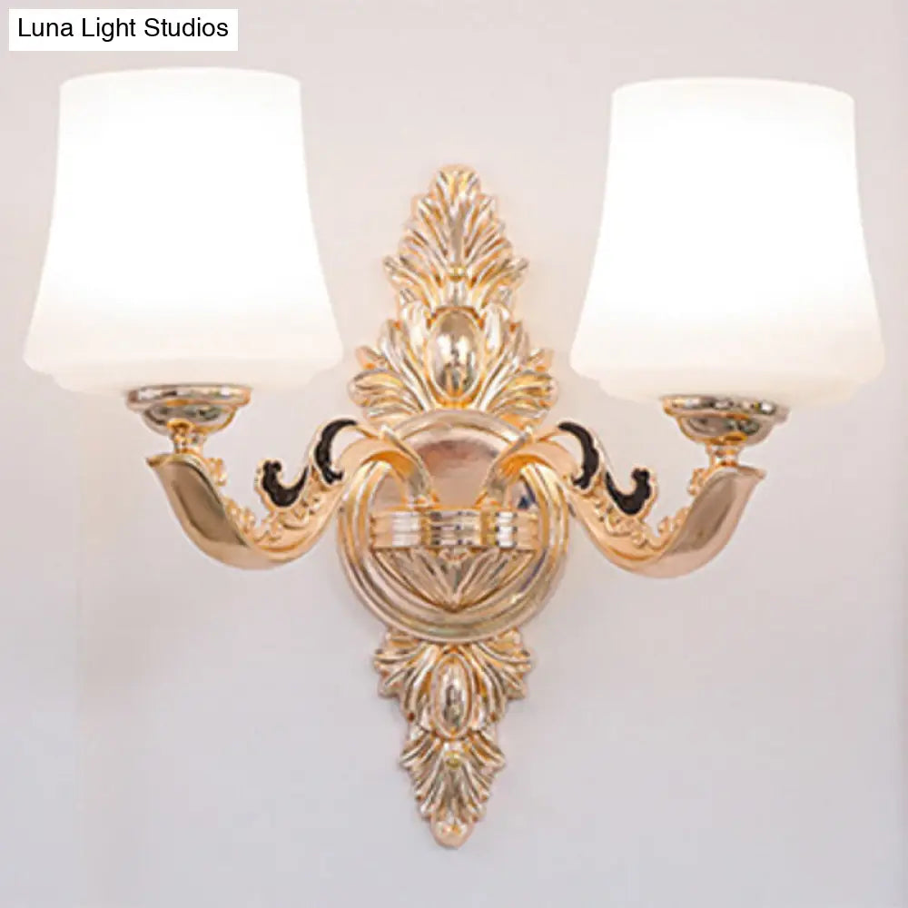 Gold Tapered Chandelier With Frosted Glass Shade For Living Room 2 / White