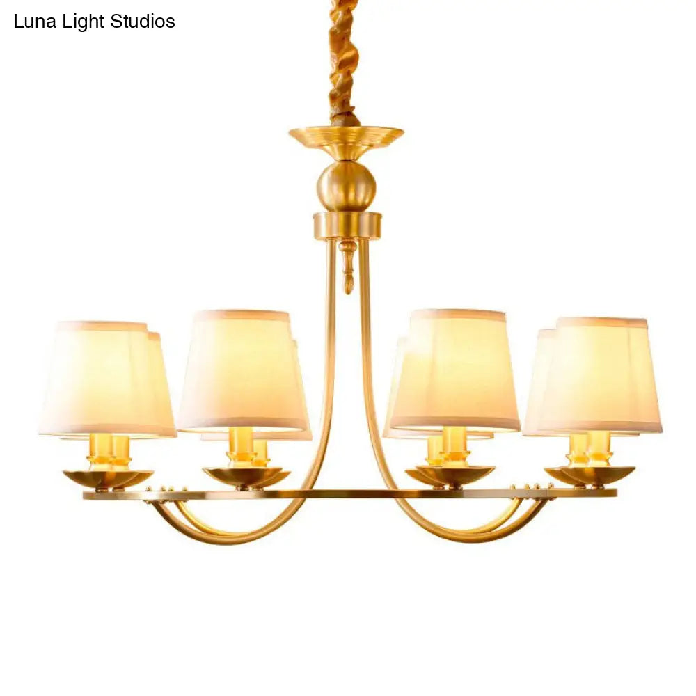 Gold Tapered Drum Pendant Chandelier - Simplicity Fabric Lighting Fixture For Living Room