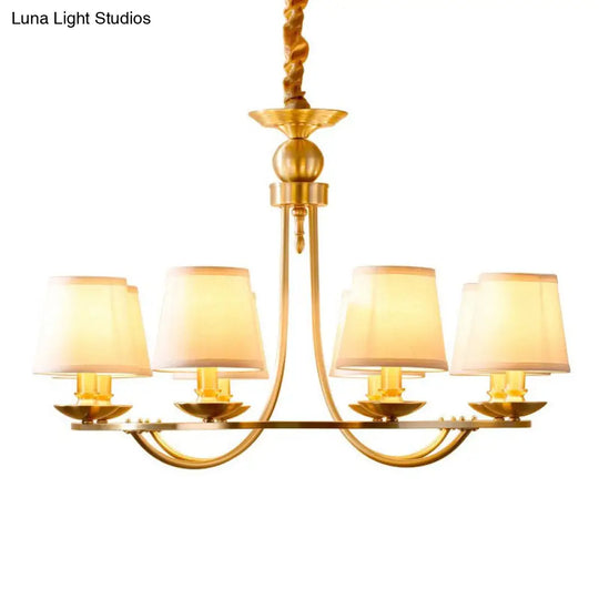 Gold Tapered Drum Pendant Chandelier - Simplicity Fabric Lighting Fixture For Living Room