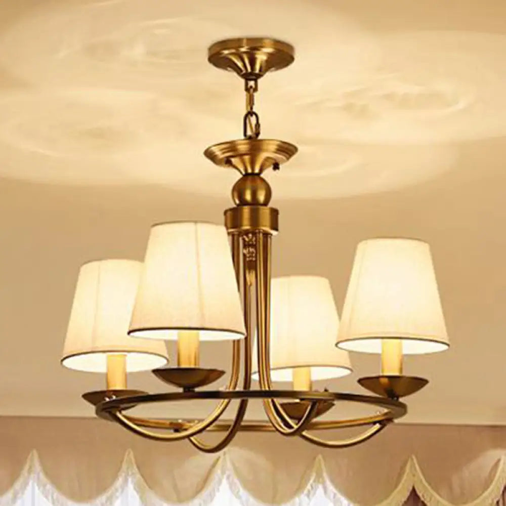 Gold Tapered Drum Pendant Chandelier - Simplicity Fabric Lighting Fixture For Living Room 4 /