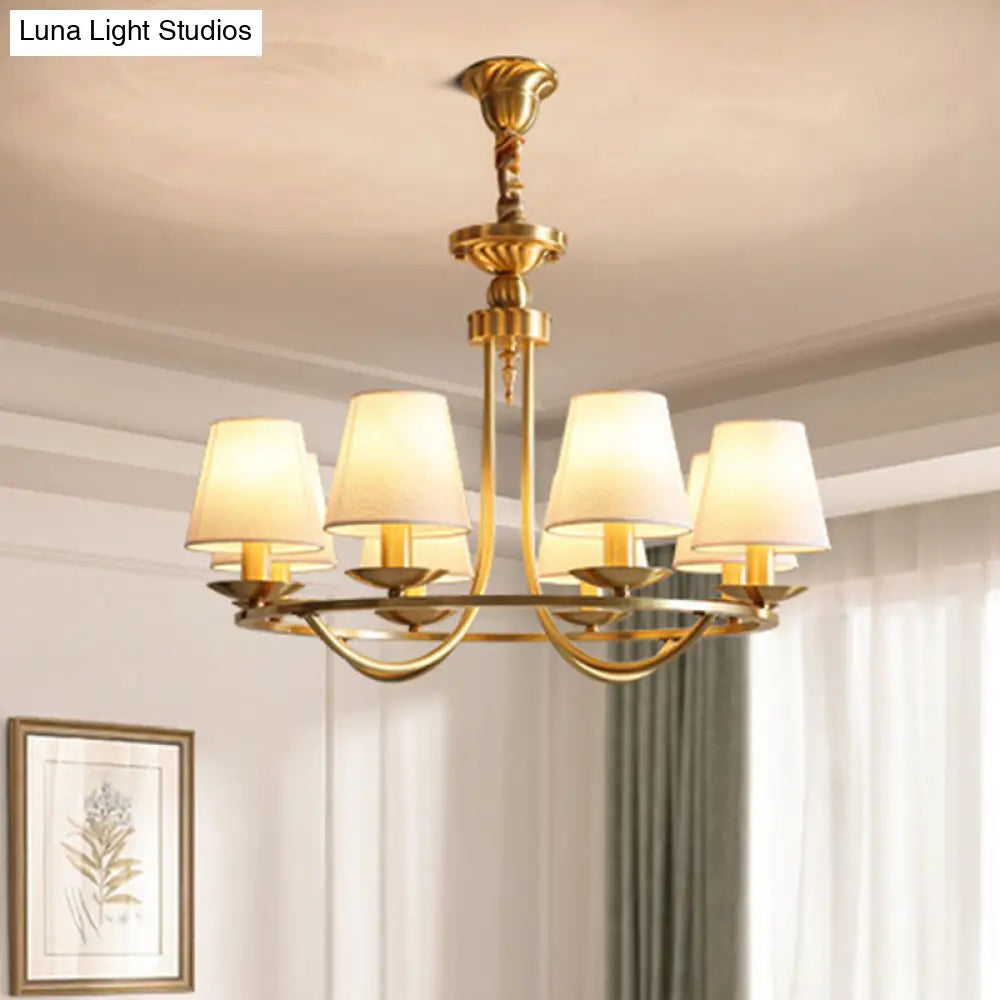 Gold Tapered Drum Pendant Chandelier - Simplicity Fabric Lighting Fixture For Living Room