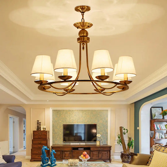 Gold Tapered Drum Pendant Chandelier - Simplicity Fabric Lighting Fixture For Living Room 8 /