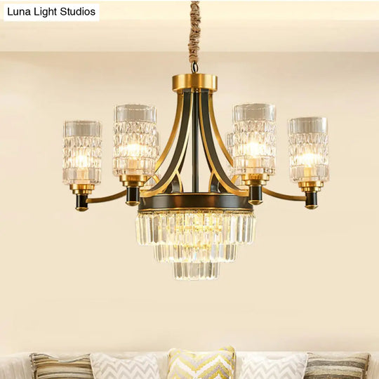 Textured Crystal Cylinder Hanging Light In Gold - 6/8 Head Postmodern Chandelier For Dining Room 6 /