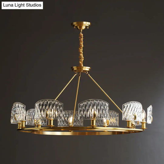 Mid-Century Textured Glass Circle Pendant Light With 6/8/10 Lights In Gold For Living Room