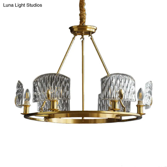 Mid-Century Textured Glass Circle Pendant Light With 6/8/10 Lights In Gold For Living Room