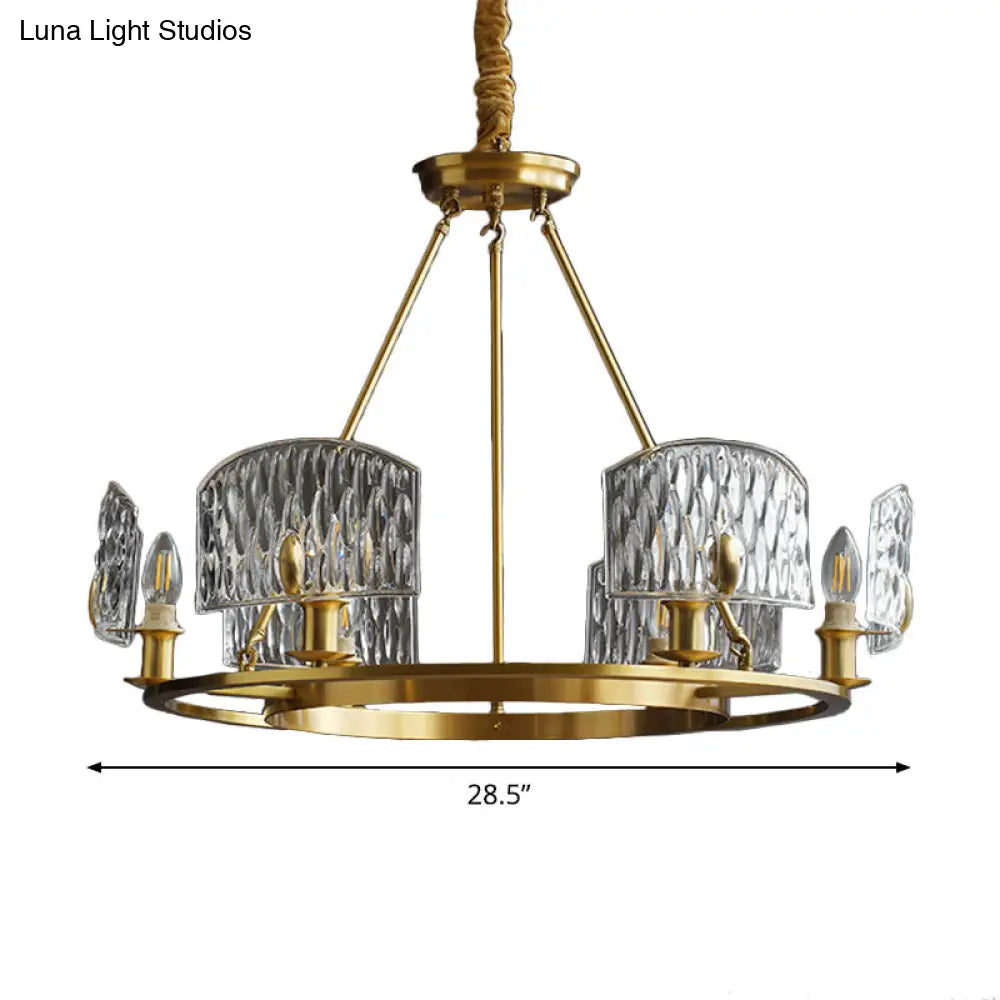 Gold Textured Glass Circle Pendant Light - Mid-Century Chandelier With 6/8/10 Lights For Living Room