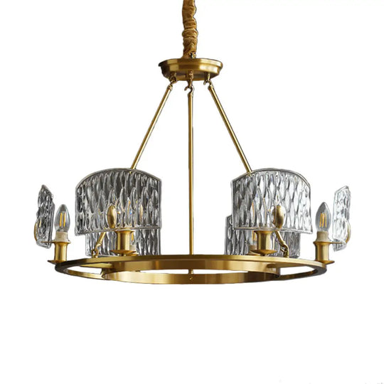 Gold Textured Glass Circle Pendant Light - Mid-Century Chandelier With 6/8/10 Lights For Living