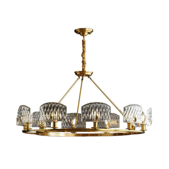 Gold Textured Glass Circle Pendant Light - Mid-Century Chandelier With 6/8/10 Lights For Living