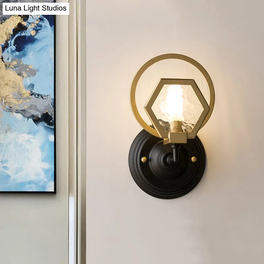 Gold Textured Glass Hexagon Wall Sconce - 1 Or 2 Head Light Fixture For Living Room