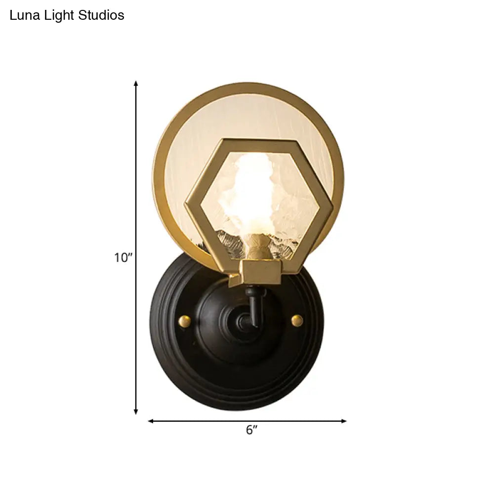 Gold Textured Glass Hexagon Wall Sconce - 1 Or 2 Head Light Fixture For Living Room