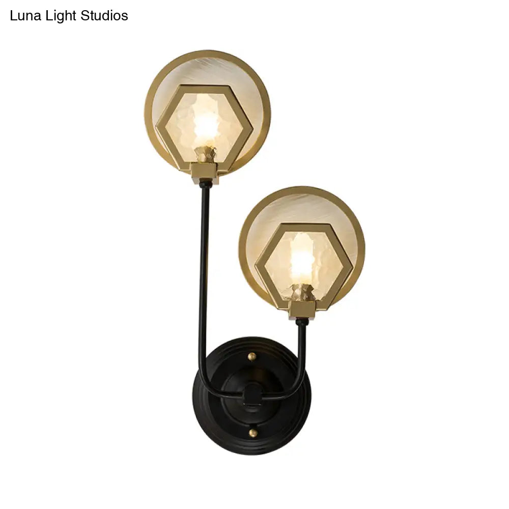 Gold Textured Glass Hexagon Wall Sconce - 1 Or 2 Head Light Fixture For Living Room