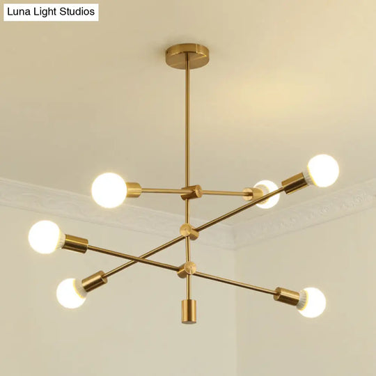 Gold Tiered 6-Light Iron Ceiling Mount With Semi-Flush Design & Open Bulbs