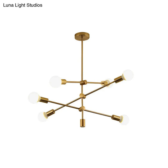 Gold Tiered 6-Light Iron Ceiling Mount With Semi-Flush Design & Open Bulbs