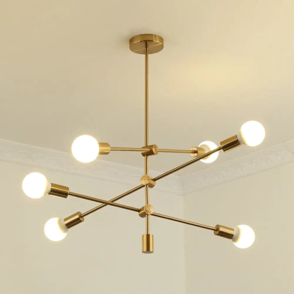 Gold Tiered 6 - Light Iron Ceiling Mount With Semi - Flush Design & Open Bulbs