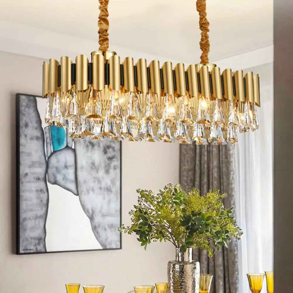 Gold Tiered Chandelier Pendant Light With Minimalist Tri-Prism Crystal For Living Room 10 /