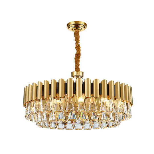 Gold Tiered Chandelier Pendant Light With Minimalist Tri-Prism Crystal For Living Room 12 /