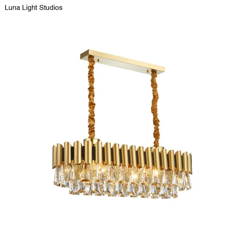 Gold Tiered Chandelier Pendant Light With Minimalist Tri-Prism Crystal For Living Room