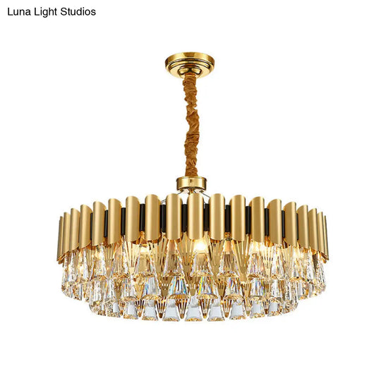 Minimalist Gold Tiered Chandelier With Tri-Prism Crystal - Living Room Pendant Light 12 /