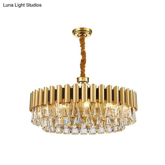 Minimalist Gold Tiered Chandelier With Tri-Prism Crystal - Living Room Pendant Light 8 /