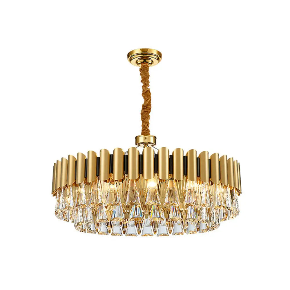 Gold Tiered Chandelier Pendant Light With Minimalist Tri-Prism Crystal For Living Room 8 /