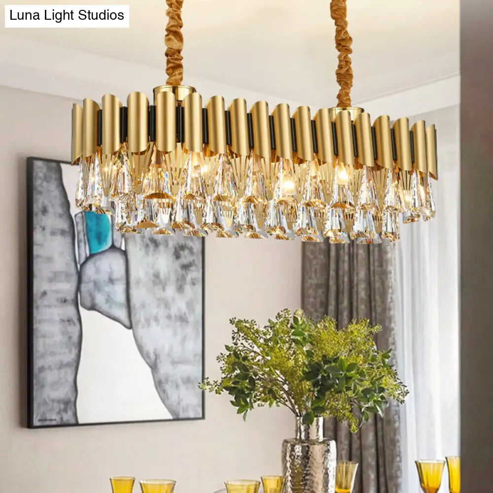 Minimalist Gold Tiered Chandelier With Tri-Prism Crystal - Living Room Pendant Light 10 /