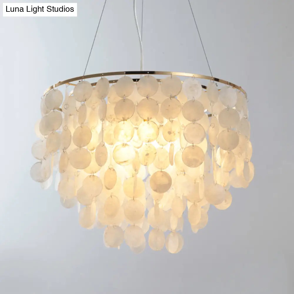 Gold Tiered Circle Chandelier - Countryside Shell Suspension Pendant For Living Room