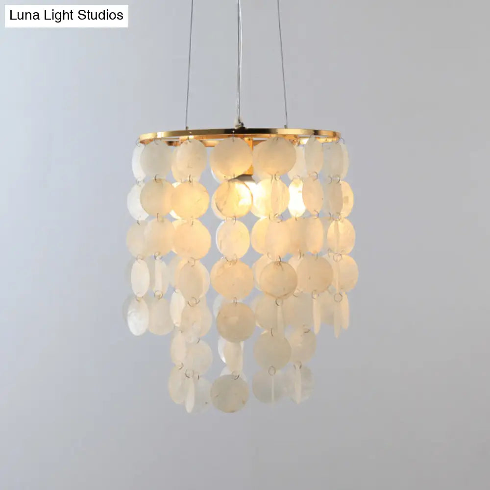 Gold Tiered Circle Chandelier - Countryside Shell Suspension Pendant For Living Room