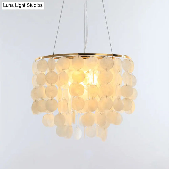 Gold Tiered Circle Chandelier - Countryside Shell Suspension Pendant For Living Room