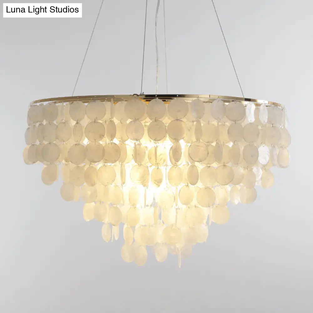 Gold Tiered Circle Chandelier - Countryside Shell Suspension Pendant For Living Room