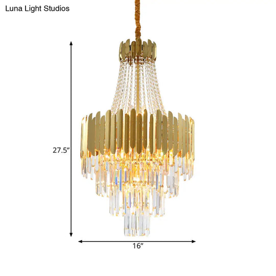 Gold Tiered Crystal Chandelier Lamp With 10 Bulbs – Elegant Simplicity And Cone Design