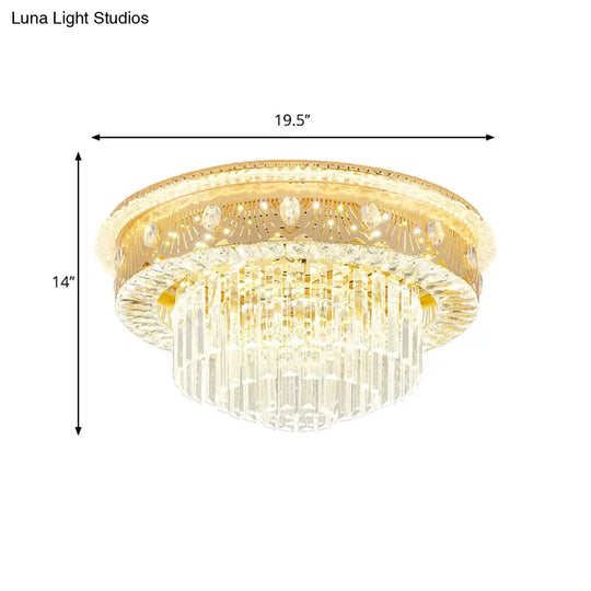 Gold Tiered Drum Bedroom Flushmount Light With Clear Crystal Rectangle Led - Contemporary Flush